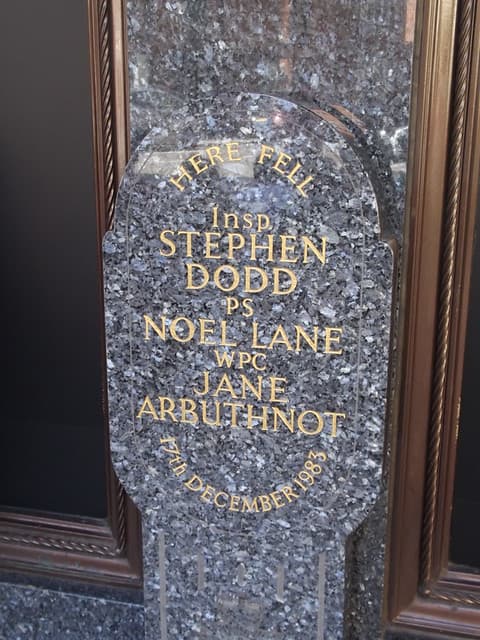 Jane Arbuthnot, Stephen Dodd, Noel Lane, and The Harrods Bombing marble plaque