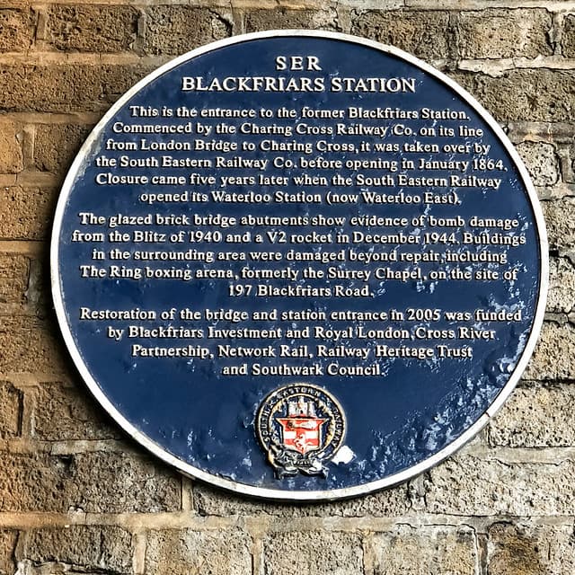 flying bomb (V1/V2) and Blackfriars railway station blue plaque