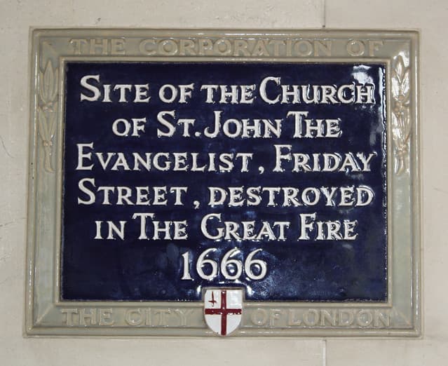 Church of St. John the Evangelist, Friday Street, London blue plaque