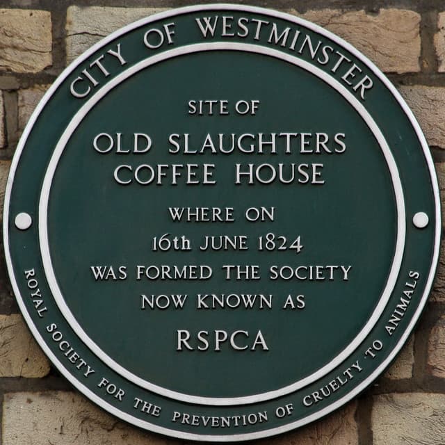 Old Slaughters Coffee House and Royal Society for the Protection of Animals green plaque