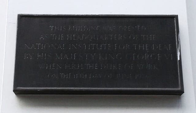George VI and National Institute for the Deaf bronze plaque