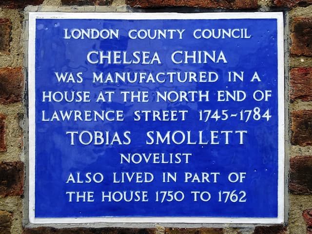 Chelsea China and Tobias Smollett blue plaque