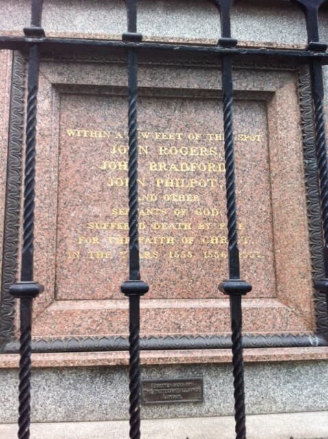 John Rogers, John Bradford, and John Philpot red plaque