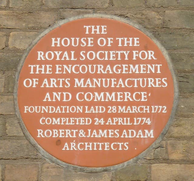 Robert Adam, Royal Society for the Encouragement of Arts Manufactures and Commerce, and James Adam brown plaque