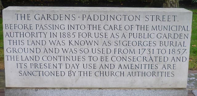 St. Georges Burial Ground and Paddington Gardens stone plaque