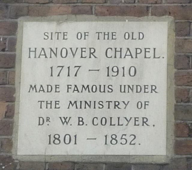 William Bengo Collyer and Hanover Chapel stone plaque