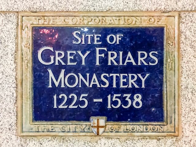 Grey Friars Monastery, London blue plaque