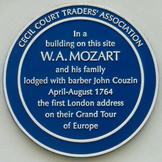 Wolfgang Amadeus Mozart  and John Couzin blue plaque