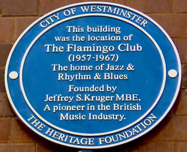 Flamingo Club and Jeffrey S.Kruger blue plaque