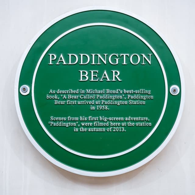 Paddington Bear, Michael Bond, and Paddington green plaque