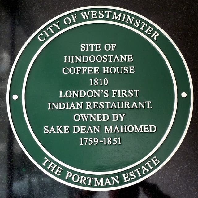 Sake Dean Mahomed and Hindoostane Coffee House green plaque