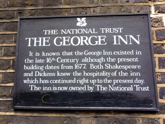Charles Dickens, William Shakespeare, and George Inn, Southwark black plaque