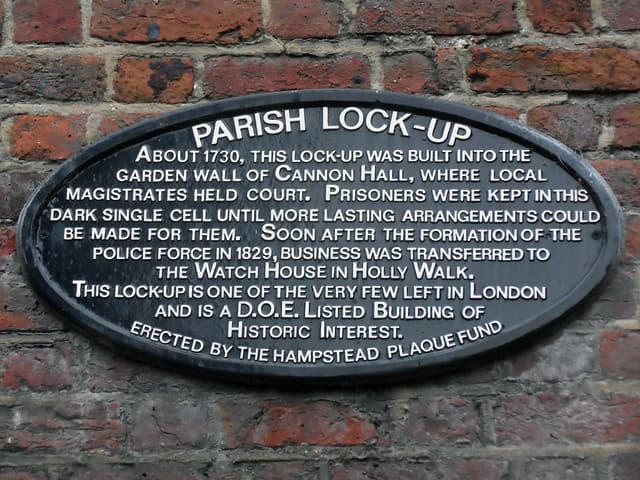 parish lock-up, Hampstead black plaque