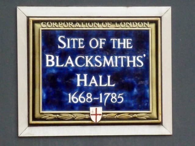 Blacksmiths' Hall blue plaque