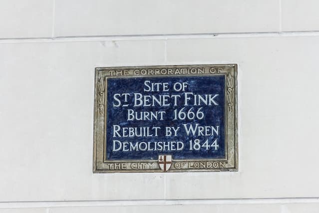 Christopher Wren and St. Benet Fink, London blue plaque
