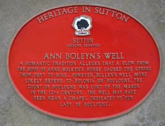 Ann Boleyn's Well red plaque
