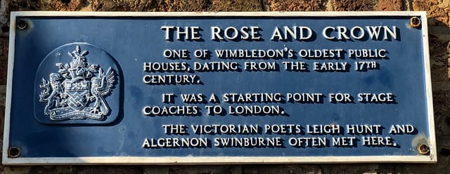 Algernon Charles Swinburne, Leigh Hunt, and The Rose and Crown, Wimbledon blue plaque