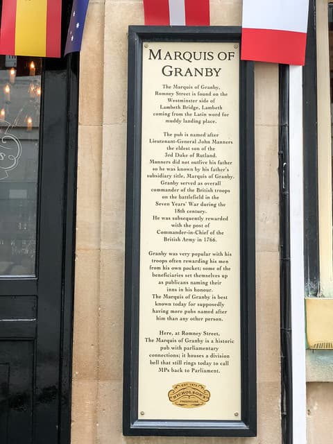 Marquis of Granby yellow plaque