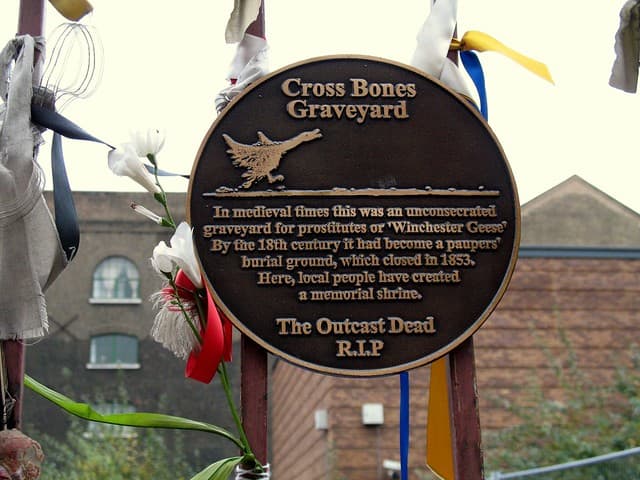 Winchester Geese and Cross Bones Graveyard black plaque
