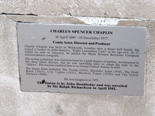 Charlie Chaplin grey plaque