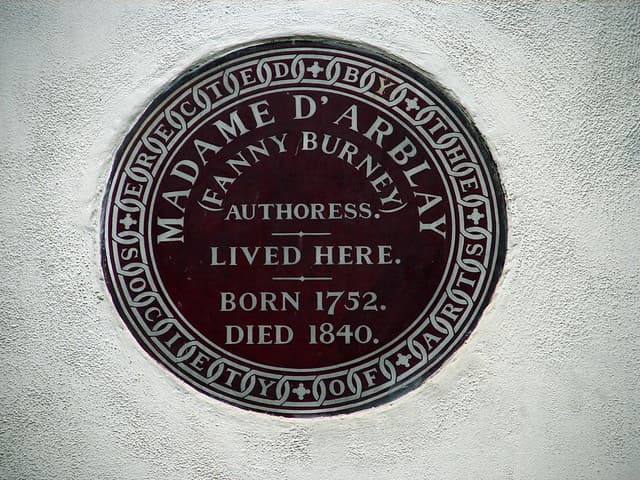 Frances Burney brown plaque