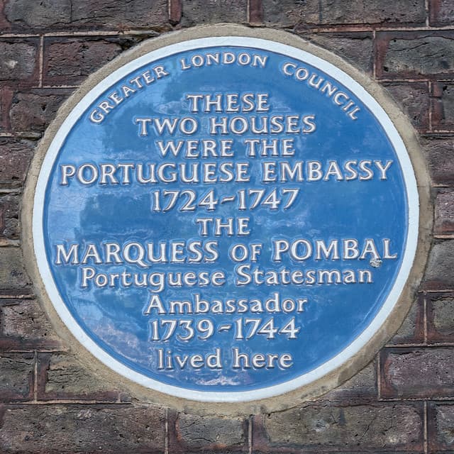 Portuguese Embassy and Sebastião José de Carvalho e Melo blue plaque