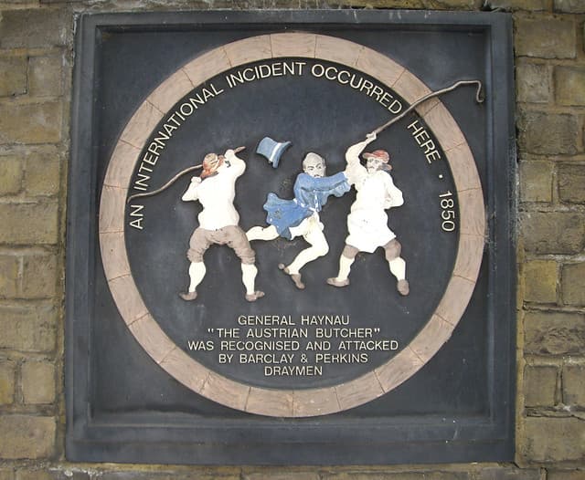 Julius Jacob von Haynau and Barclay, Perkins & Co. black plaque