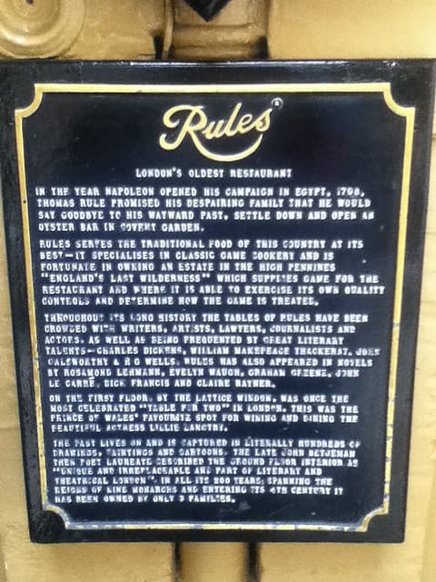 Lillie Langtry, Edward VII, Thomas Rule, and Rules black plaque