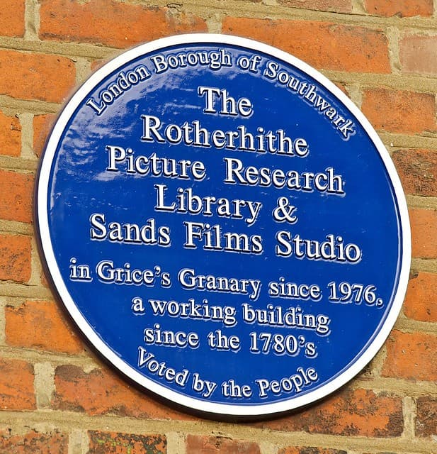 Rotherhithe Picture Research Library, Sands Films Studio, and Grice's Granary blue plaque