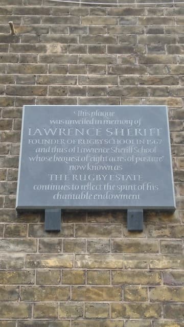 Lawrence Sheriff and The Rugby Estate slate plaque