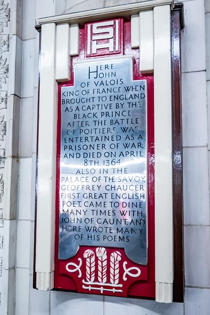 John of Gaunt, Geoffrey Chaucer, John II, and Edward of Woodstock grey plaque