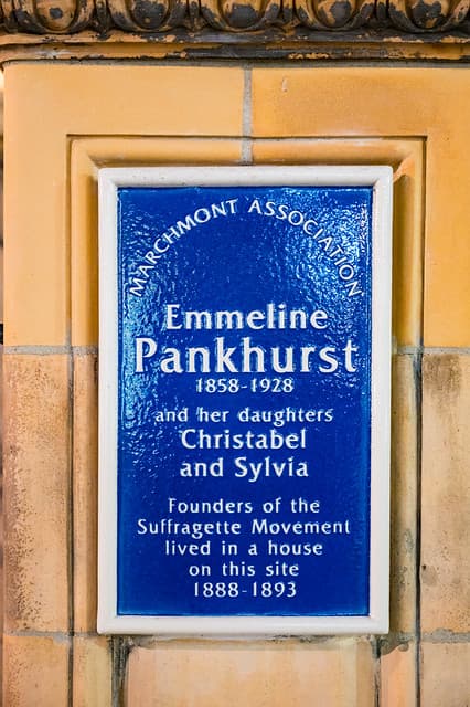 Sylvia Pankhurst, Emmeline Pankhurst, and Christabel Pankhurst black plaque