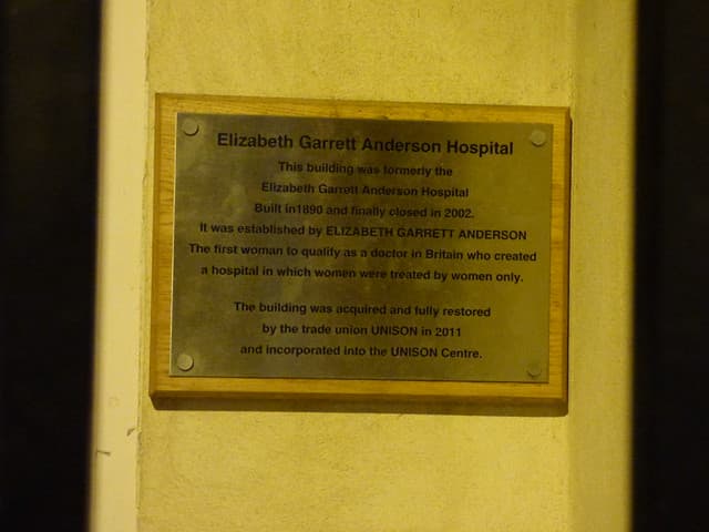 Elizabeth Garrett Anderson and Elizabeth Garrett Anderson Hospital, London brushed metal plaque