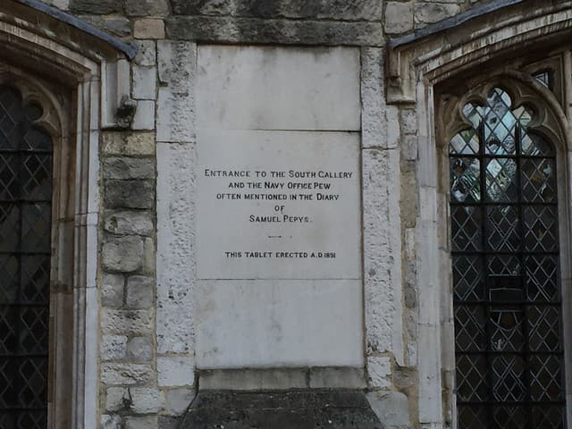 Samuel Pepys and Navy Office pew stone plaque