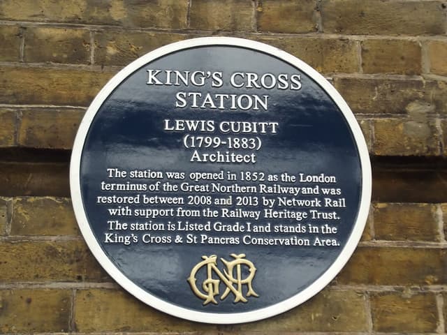 Lewis Cubitt and King's Cross railway station, London blue plaque