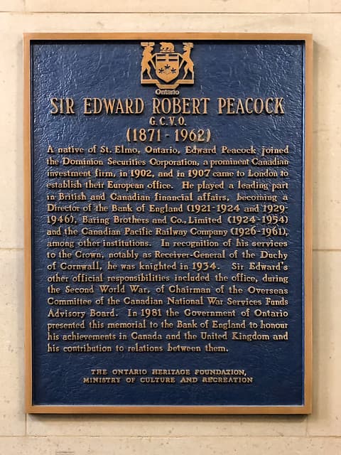 Sir Edward Robert Peacock bronze plaque