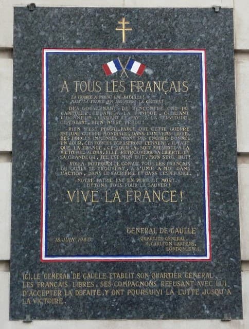 Charles De Gaulle and A TOUS LES FRANCAIS black plaque