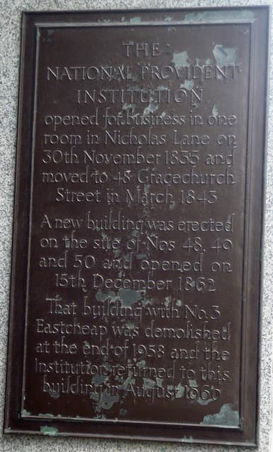 National Provident Institution bronze plaque
