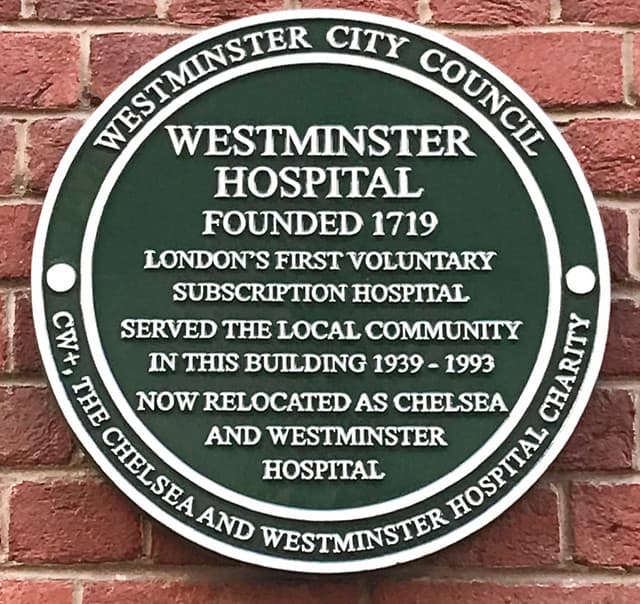 Westminster Hospital green plaque