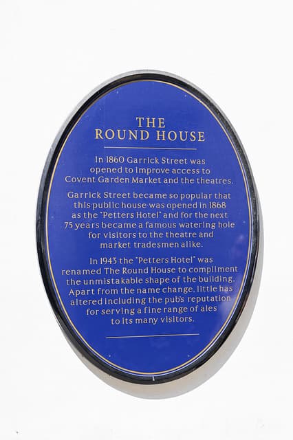 The Round House, Covent Garden and Petters Hotel blue plaque