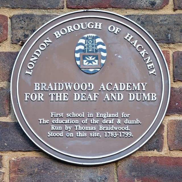 Thomas Braidwood and Braidwood Academy For The Deaf And Dumb brown plaque
