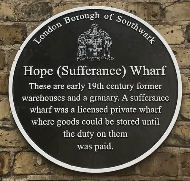 Hope (Sufferance) Wharf black plaque