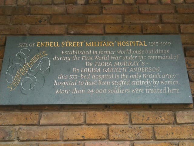 Flora Murray, Louisa Garrett Anderson, and Endell Street Military Hospital, London grey plaque