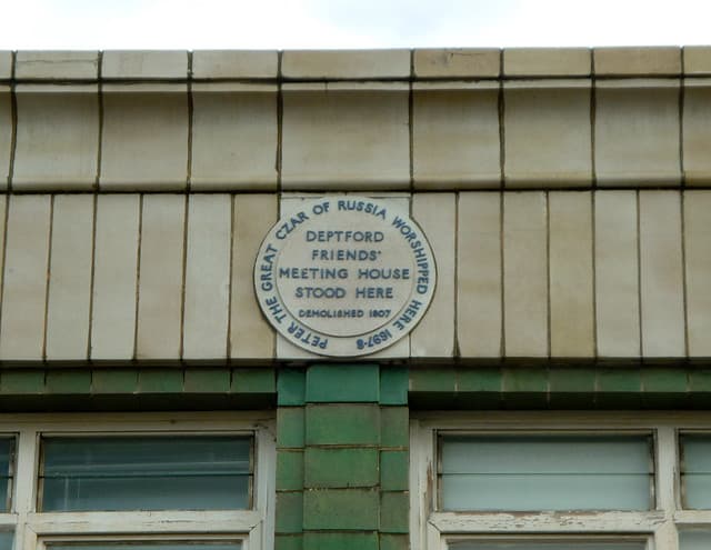 Peter the Great and Friends' Meeting House, Deptford white plaque