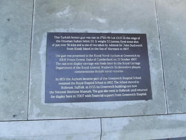 Turkish bronze gun and John Duckworth bronze plaque