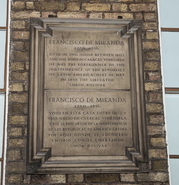 Simón Bolívar and Francisco De Miranda stone plaque