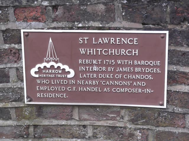 George Frideric Handel, James Brydges, and St Lawrence Whitchurch plaque