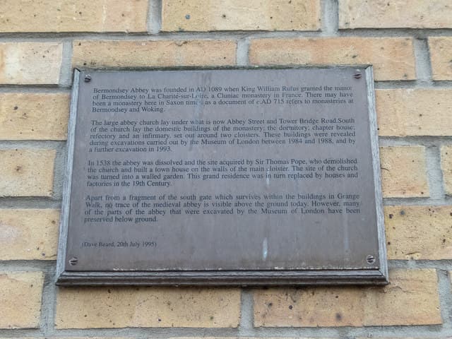 Bermondsey Abbey plaque