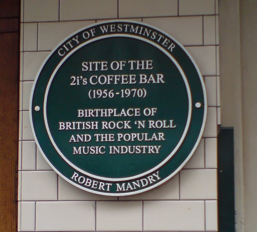 The 2i's Coffee Bar green plaque
